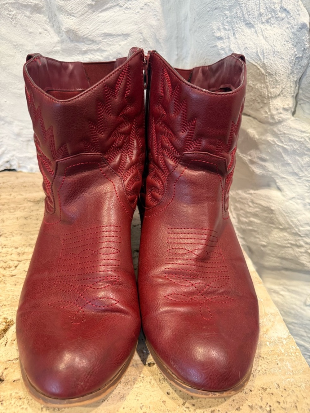 Women's Red Western-Inspired Ankle Booties Cowboy Boots Size 12